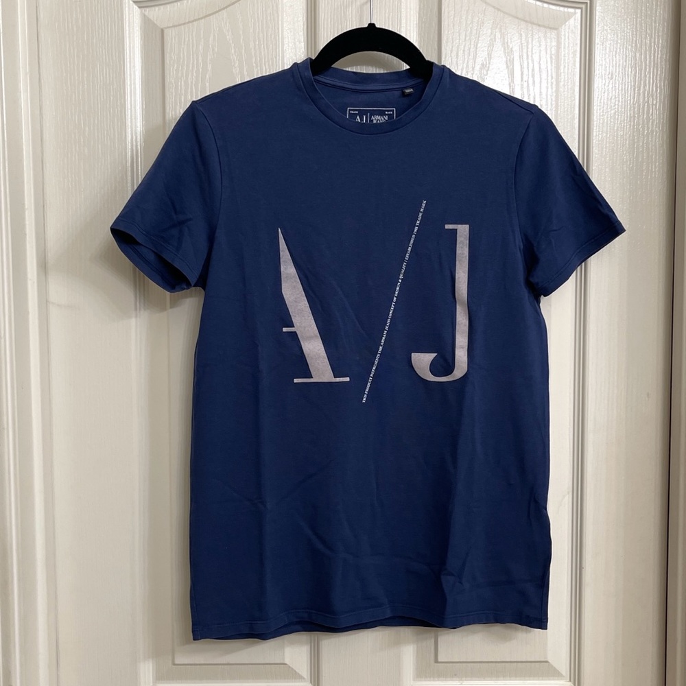 Armani Jeans Men’s Navy Blue Graphic Logo T-Shirt Size Small